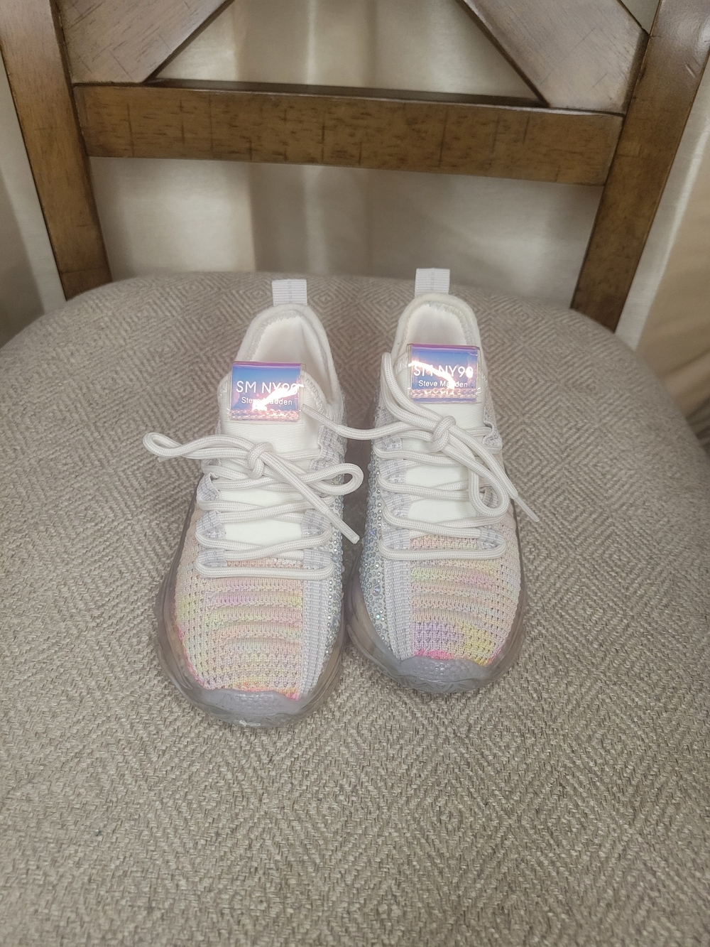 Steve Madden Iridescent Pastel Knit Sneakers with Clear Chunky Sole - Picture 5 of 6